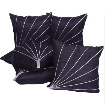 SHADAB Set of 5 Silk Thread Work Square Cushion Cover (40X40)cm - Black SHADAB Set of 5 Silk Thread Work Square Cushion Cover (40X40)cm - Black