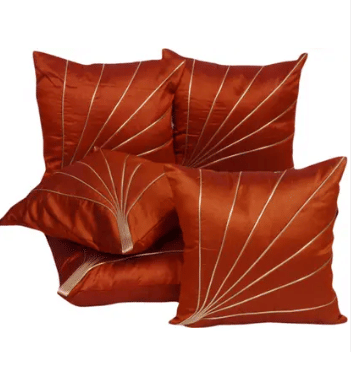     			SHADAB Set of 5 Silk Thread Work Square Cushion Cover (40X40)cm - Orange