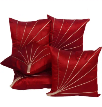 SHADAB Set of 5 Silk Thread Work Square Cushion Cover (40X40)cm - Red SHADAB Set of 5 Silk Thread Work Square Cushion Cover (40X40)cm - Red