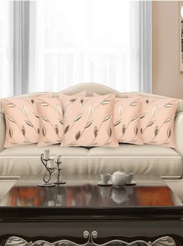 SHADAB Set of 5 Velvet Striped Square Cushion Cover (40X40)cm - Peach SHADAB Set of 5 Velvet Striped Square Cushion Cover (40X40)cm - Peach