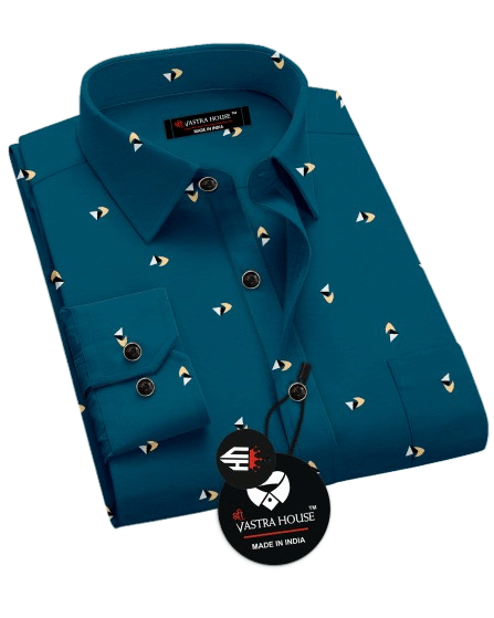 SHREE VASTRA HOUSE Cotton Blend Regular Fit Printed Full Sleeves Men's Casual Shirt - Teal ( Pack of 1 ) SHREE VASTRA HOUSE Cotton Blend Regular Fit Printed Full Sleeves Men's Casual Shirt - Teal ( Pack of 1 )