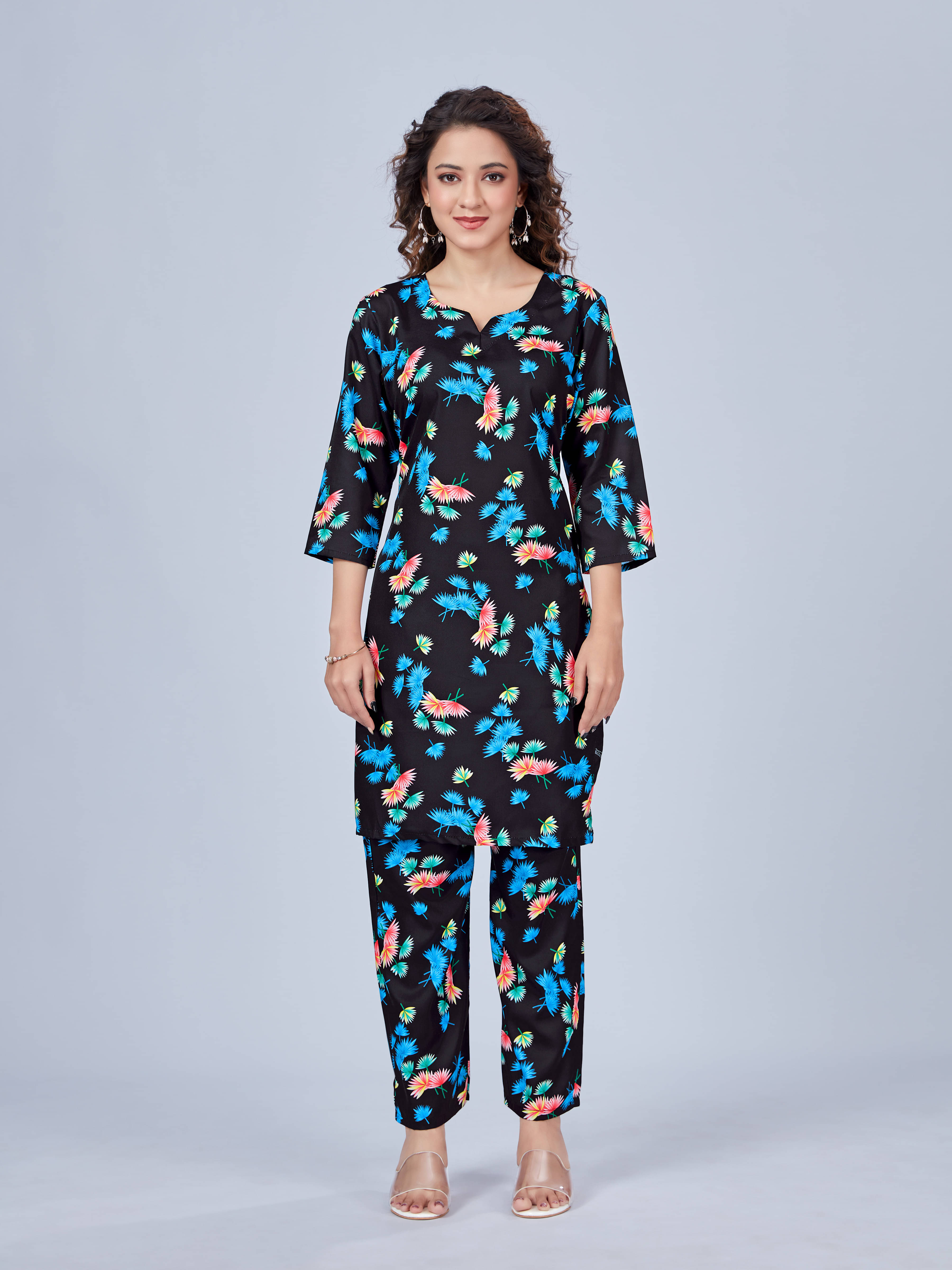     			SPGR Women Organza Printed Straight Kurti With Pants ( Black )