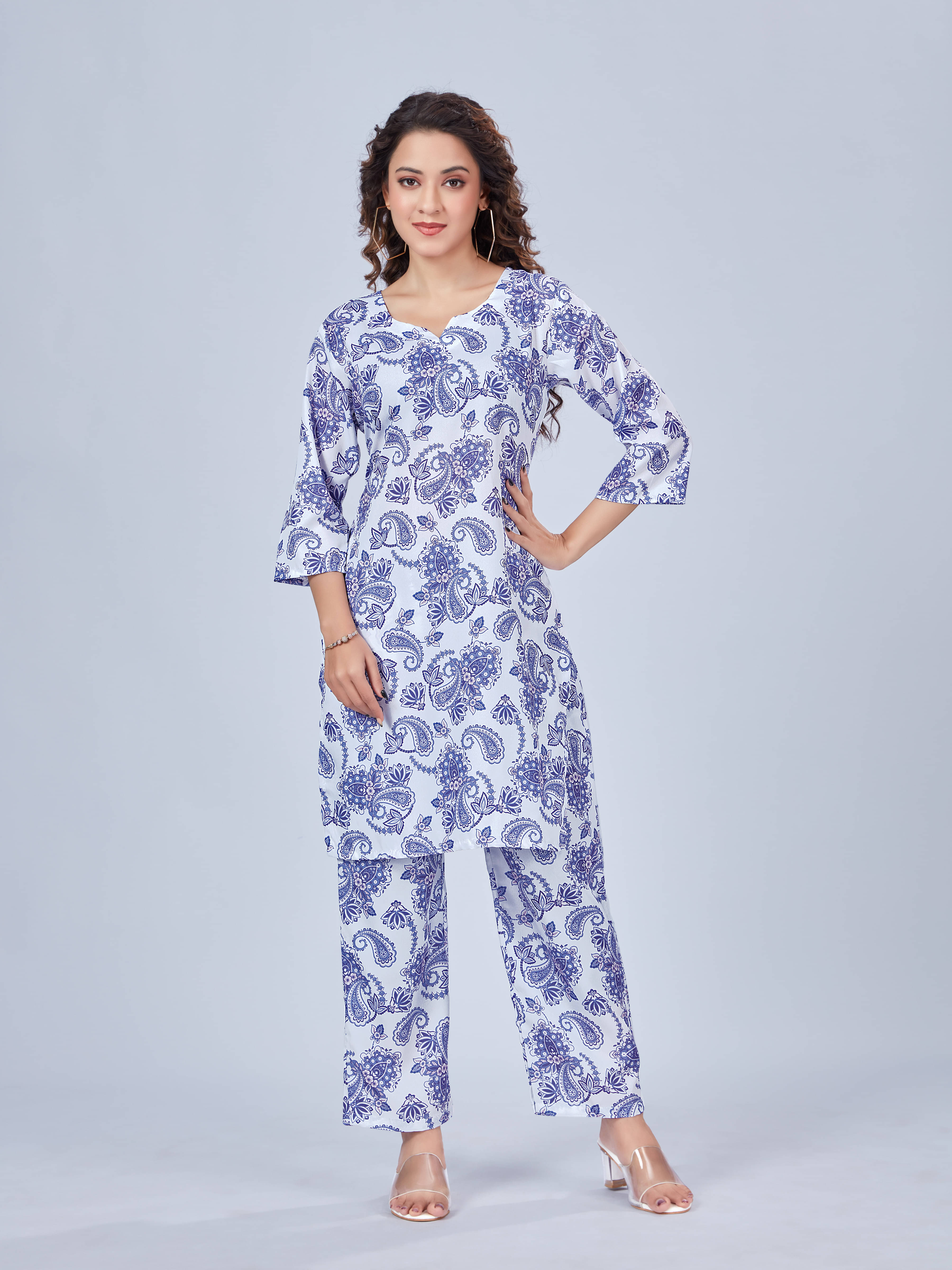     			SPGR Women Organza Printed Straight Kurti With Pants ( White )