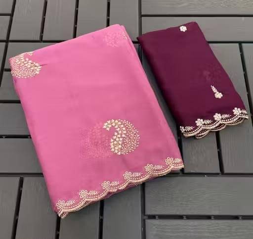 Sitanjali Georgette Embellished Regular Saree With Unstitched Blouse Piece ( Pink ) Sitanjali Georgette Embellished Regular Saree With Unstitched Blouse Piece ( Pink )