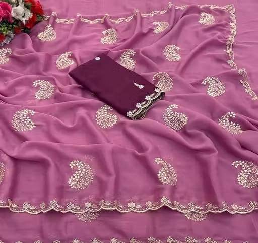 Sitanjali Georgette Embellished Regular Saree With Unstitched Blouse Piece ( Pink ) Sitanjali Georgette Embellished Regular Saree With Unstitched Blouse Piece ( Pink )