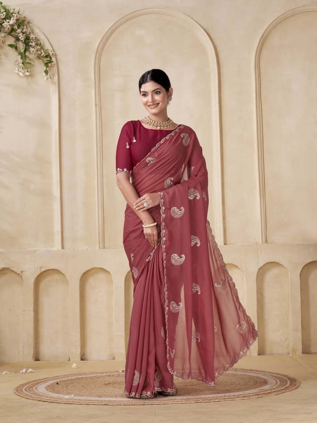 Sitanjali Georgette Embellished Regular Saree With Unstitched Blouse Piece ( Peach ) Sitanjali Georgette Embellished Regular Saree With Unstitched Blouse Piece ( Peach )