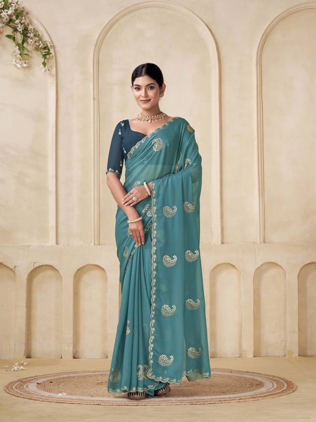Sitanjali Georgette Embellished Regular Saree With Unstitched Blouse Piece ( Sky Blue ) Sitanjali Georgette Embellished Regular Saree With Unstitched Blouse Piece ( Sky Blue )