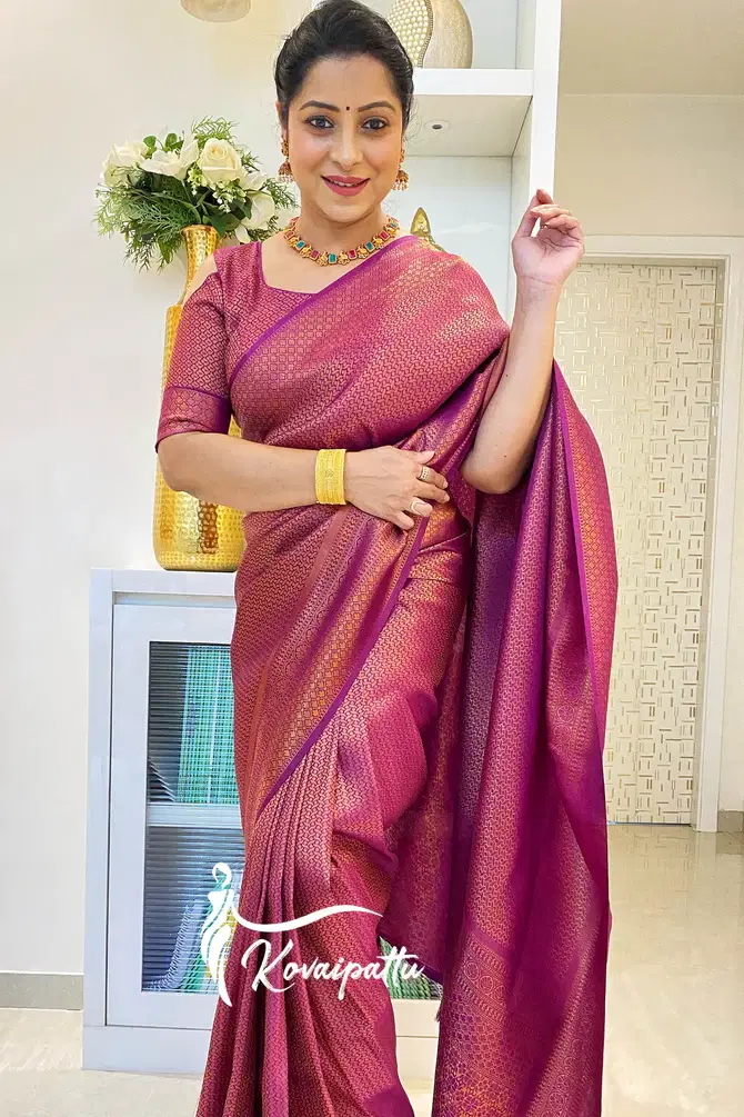 THE PRIVATE LABLE Linen Printed Banarasi saree With Unstitched Blouse Piece ( Magenta ) THE PRIVATE LABLE Linen Printed Banarasi saree With Unstitched Blouse Piece ( Magenta )