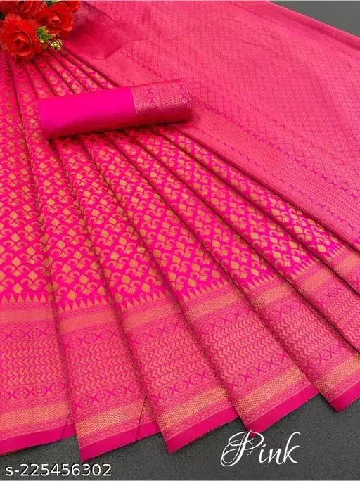     			THE PRIVATE LABLE Linen Printed Banarasi saree With Unstitched Blouse Piece ( Pink )