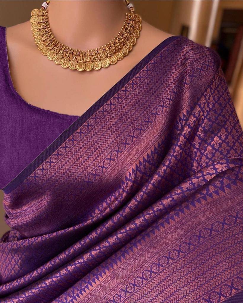     			THE PRIVATE LABLE Linen Printed Banarasi saree With Unstitched Blouse Piece ( Purple )