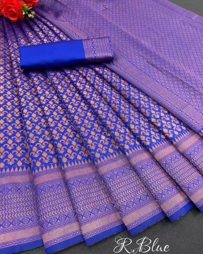     			THE PRIVATE LABLE Linen Printed Banarasi saree With Unstitched Blouse Piece ( Blue )