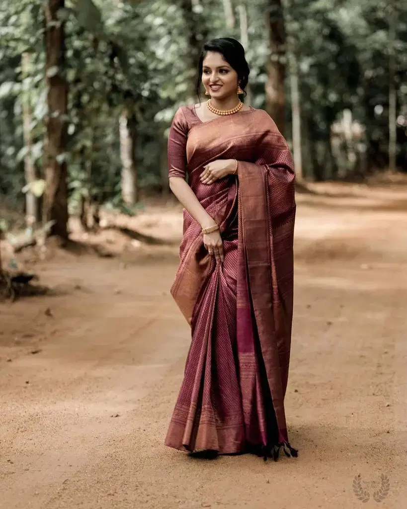     			THE PRIVATE LABLE Linen Printed Banarasi saree With Unstitched Blouse Piece ( Maroon )