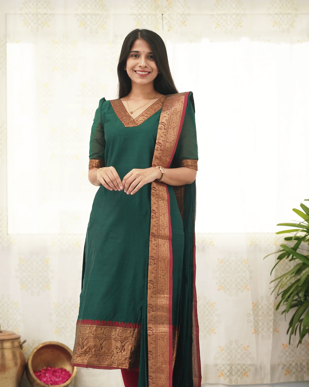     			THE PRIVATE LABLE Women Cotton Embroidered A-line Kurti ( Dark Green )