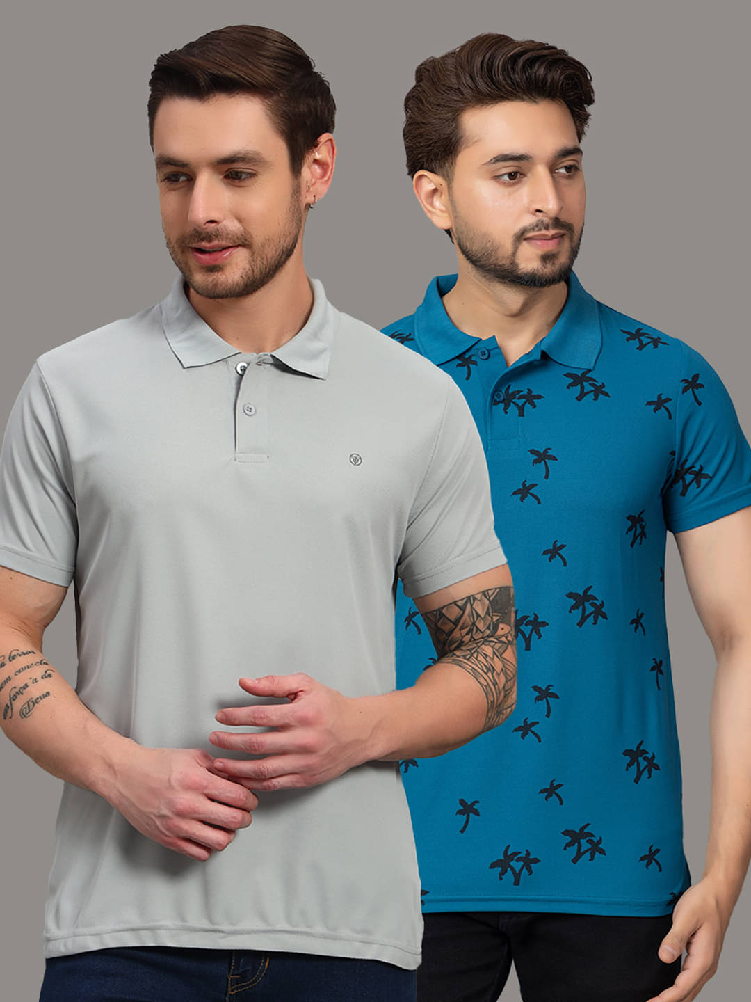 TRIUS Men Cotton Blend Regular Fit Solid Polo T Shirt ( Grey )     			TRIUS Men Cotton Blend Regular Fit Solid Polo T Shirt ( Grey )