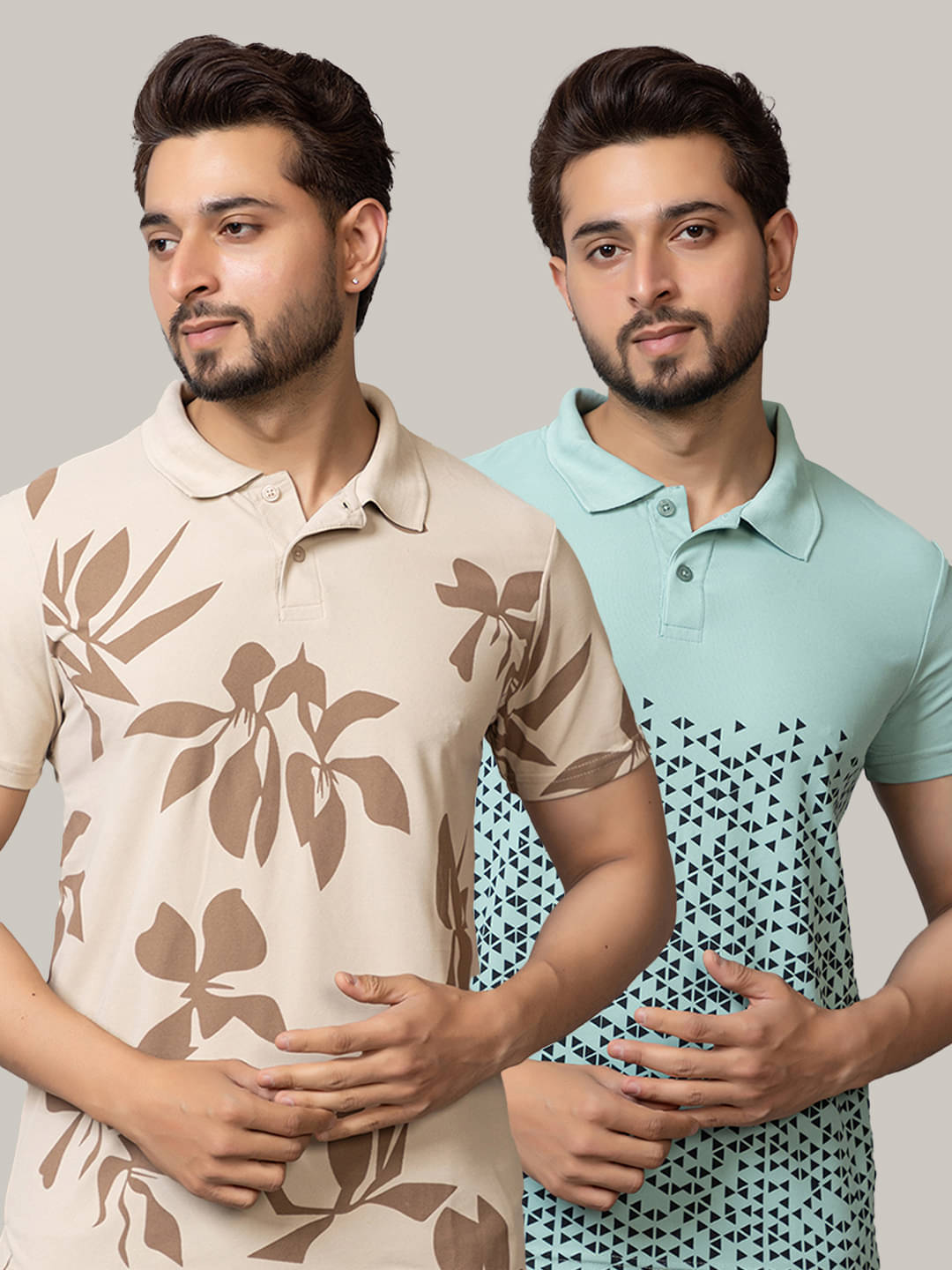     			TRIUS Men Cotton Blend Regular Fit Printed Polo T Shirt ( Beige )