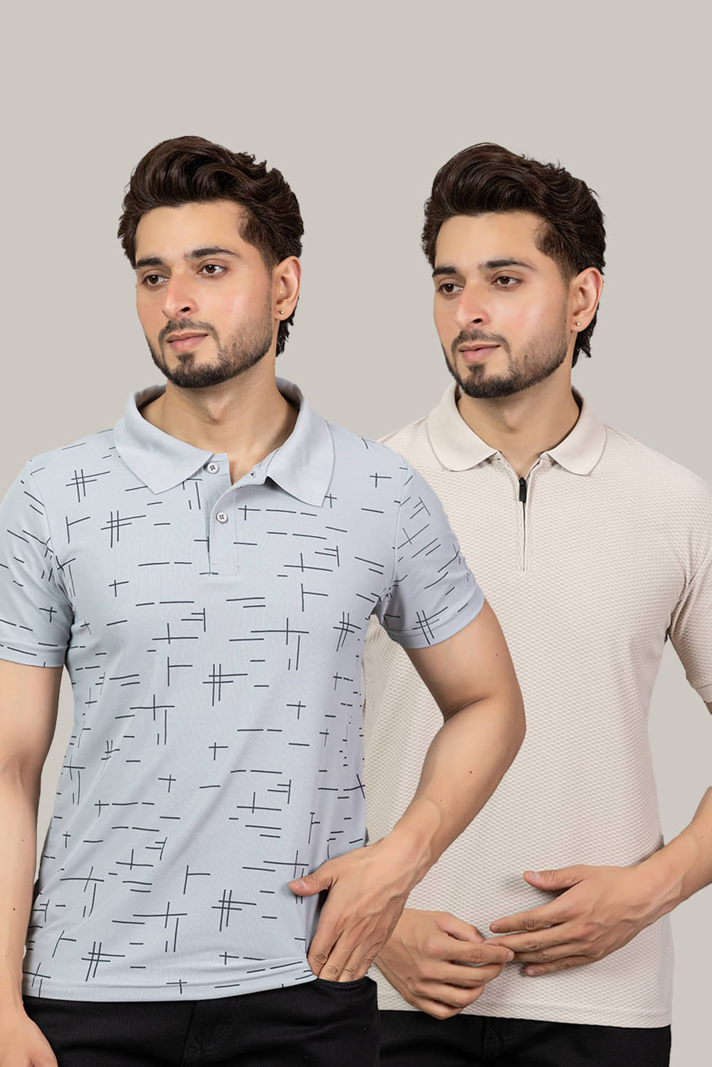 TRIUS Men Cotton Blend Regular Fit Printed Polo T Shirt ( Grey )     			TRIUS Men Cotton Blend Regular Fit Printed Polo T Shirt ( Grey )