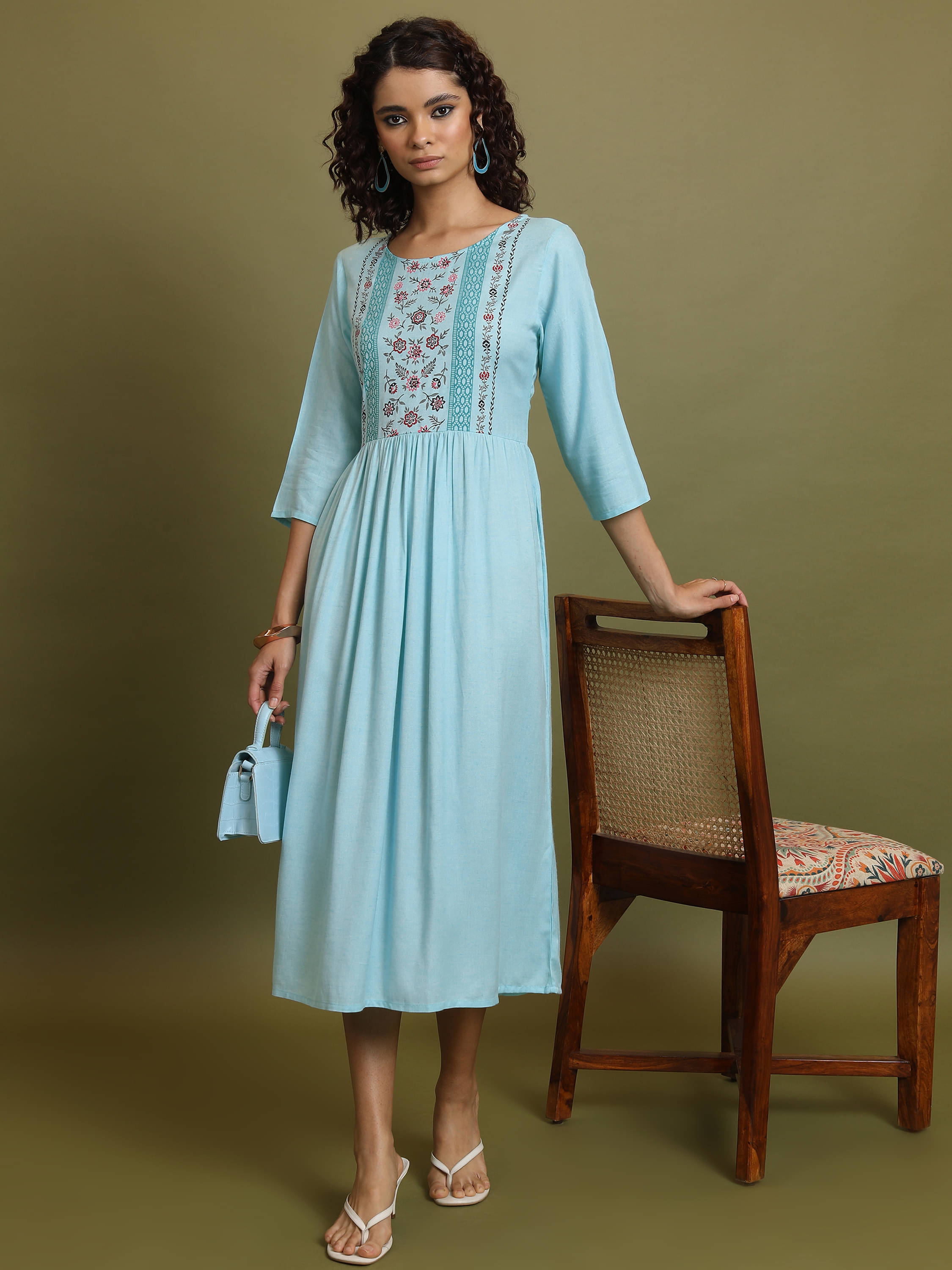     			Vishudh Women Cotton Printed Fit & Flare Dress ( Blue )