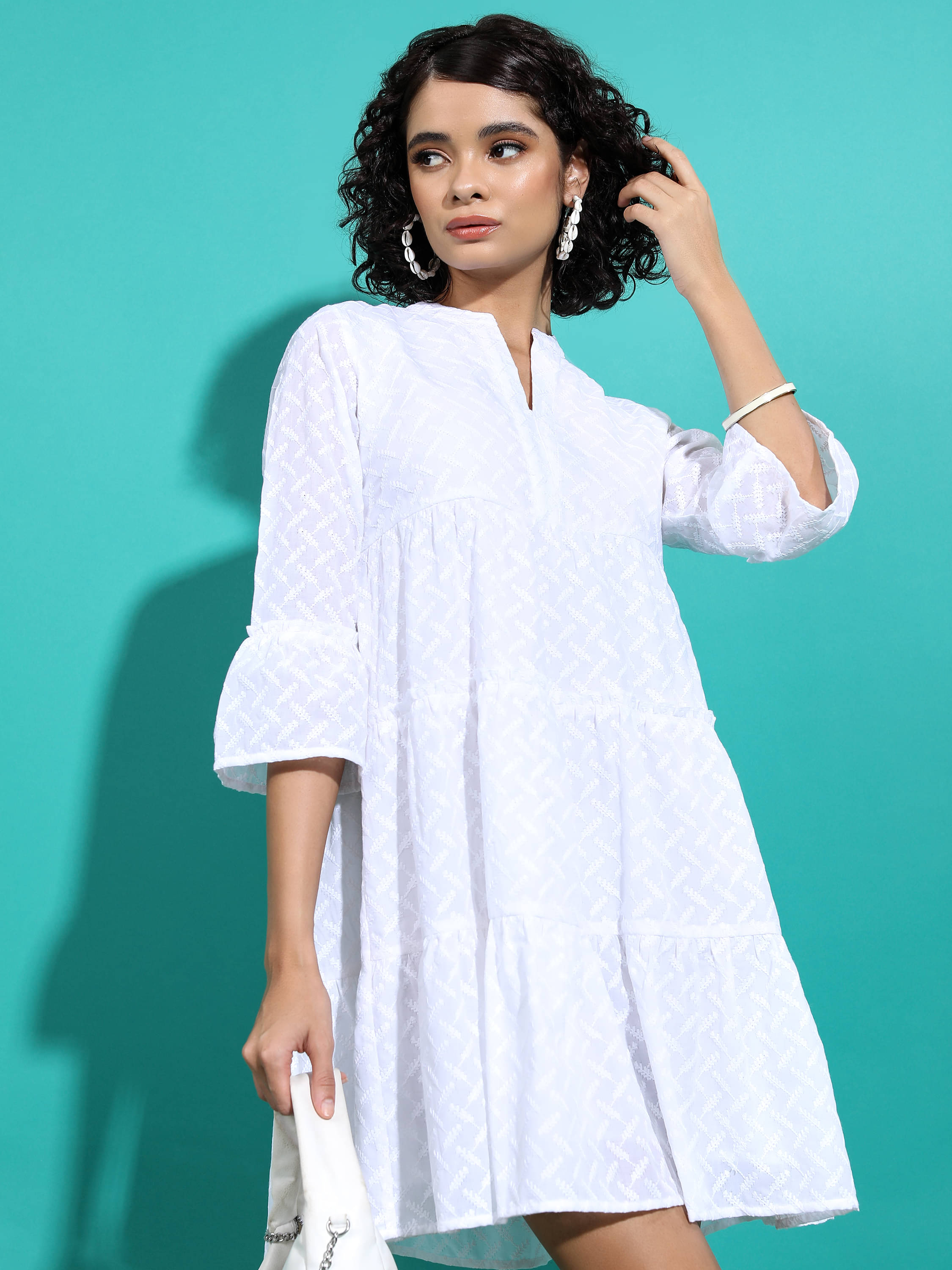 Vishudh Women Polyester Blend Embroidered A-line Dress ( White ) Vishudh Women Polyester Blend Embroidered A-line Dress ( White )