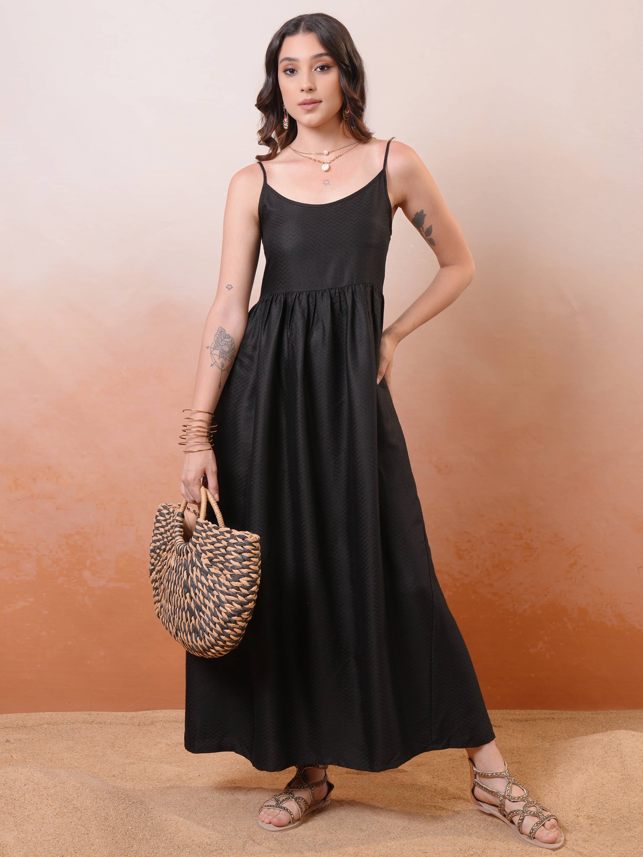 Vishudh Women Polyester Blend Solid Maxi ( Black ) Vishudh Women Polyester Blend Solid Maxi ( Black )