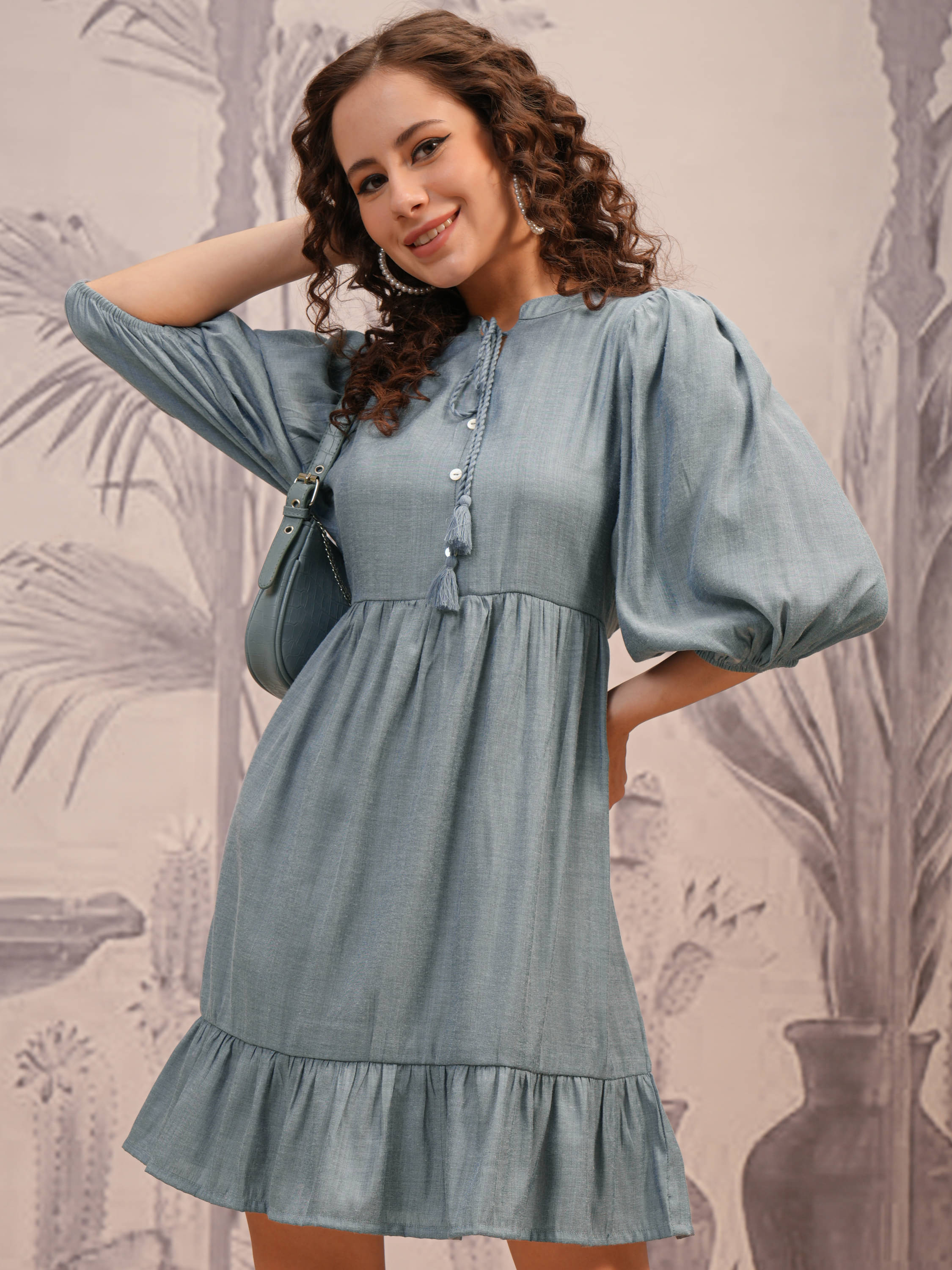 Vishudh Women Polyester Blend Solid Fit & Flare Dress ( Blue ) Vishudh Women Polyester Blend Solid Fit & Flare Dress ( Blue )