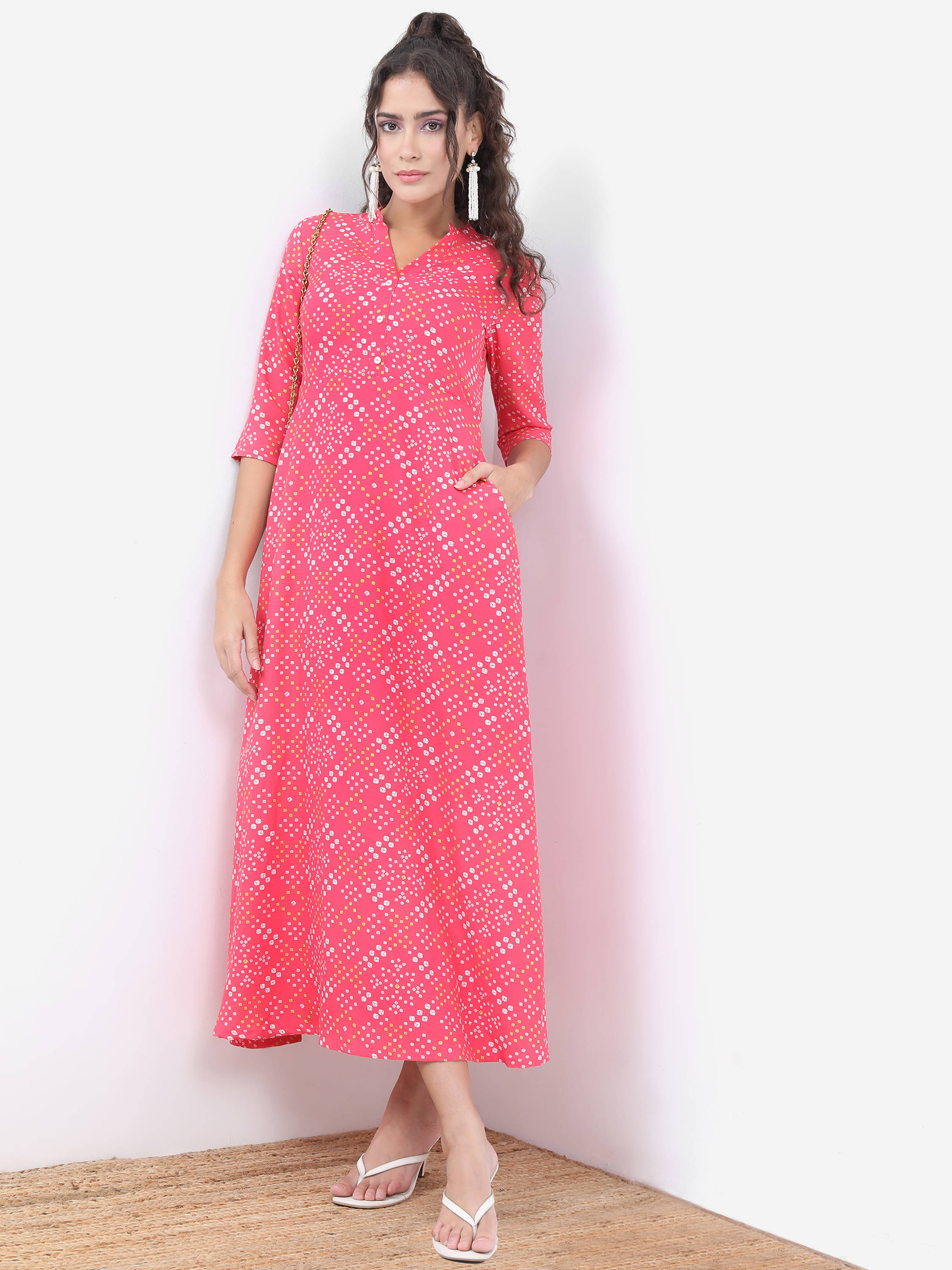     			Vishudh Women Polyester Printed A-line Dress ( Pink )