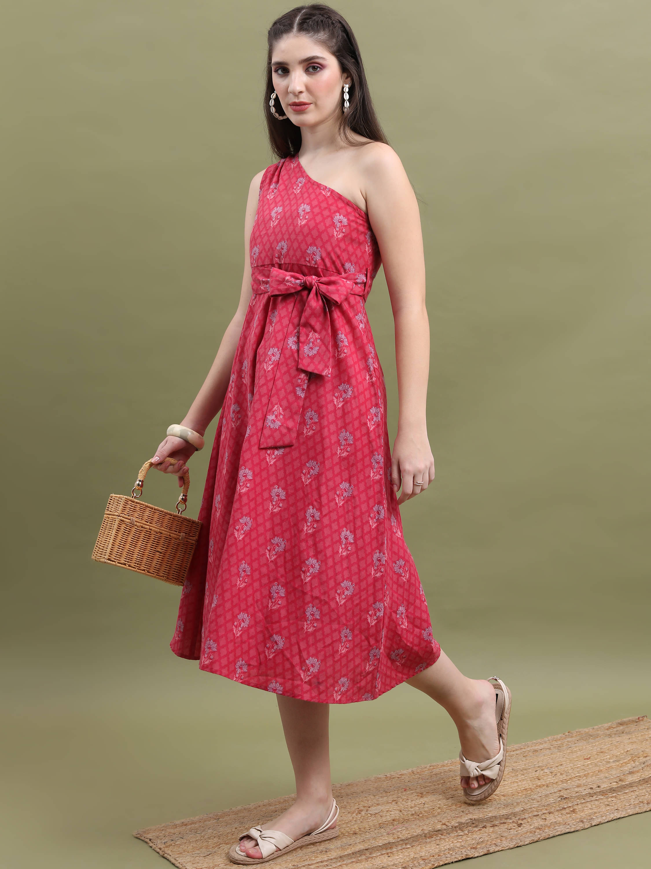     			Vishudh Women Polyester Printed A-line Dress ( Pink )