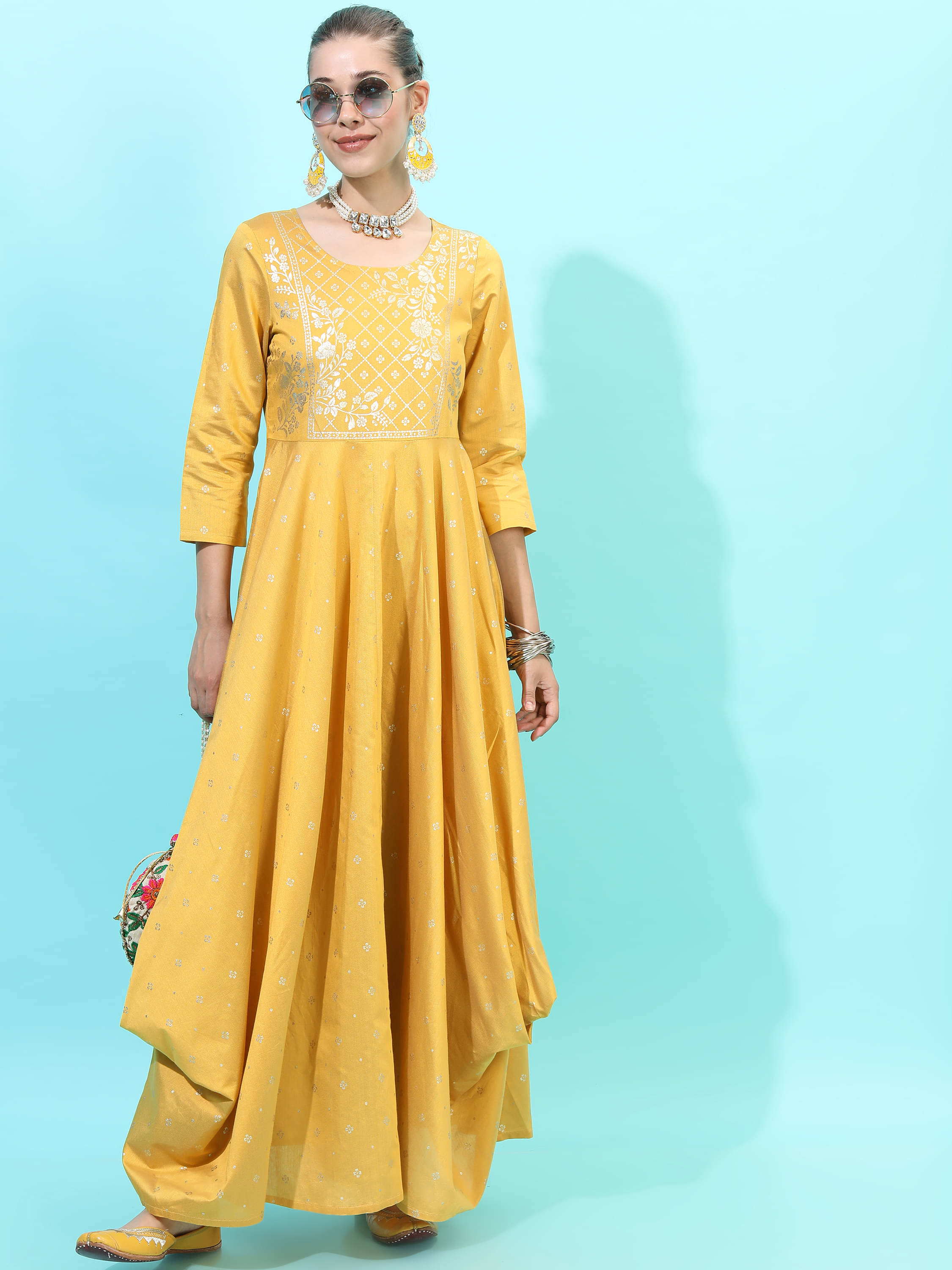     			Vishudh Women Viscose Printed A-line Dress ( Yellow )