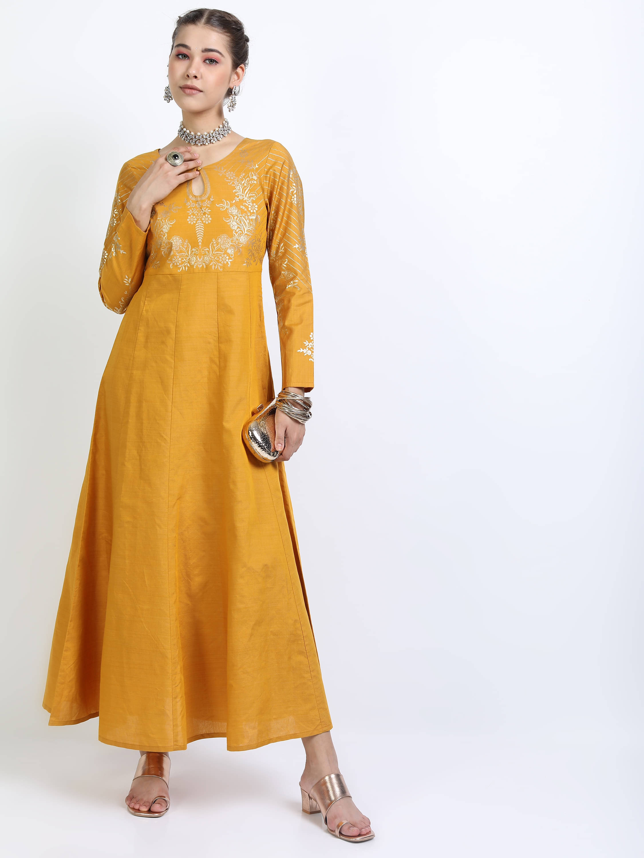     			Vishudh Women Viscose Printed A-line Dress ( Yellow )
