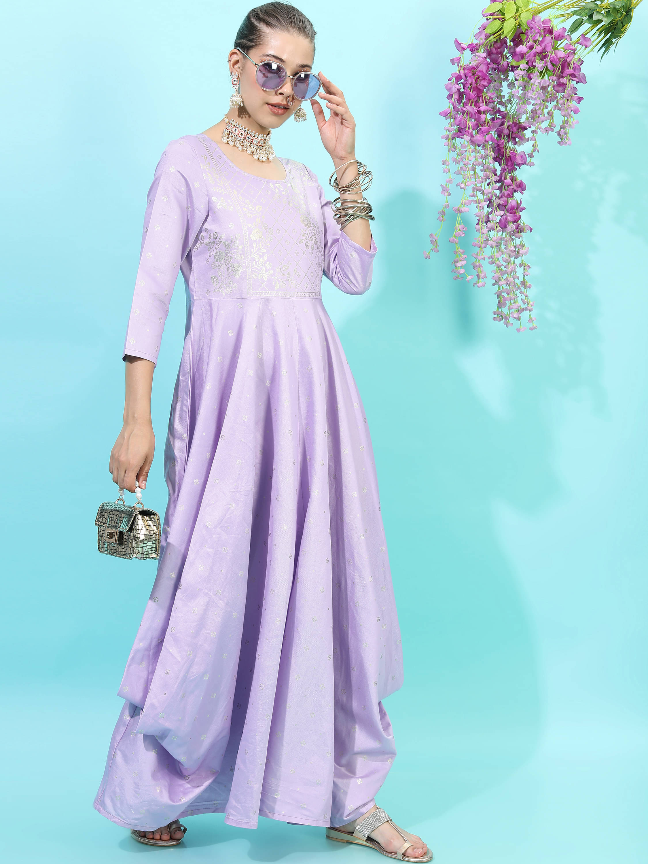     			Vishudh Women Viscose Embroidered A-line Dress ( Mauve )