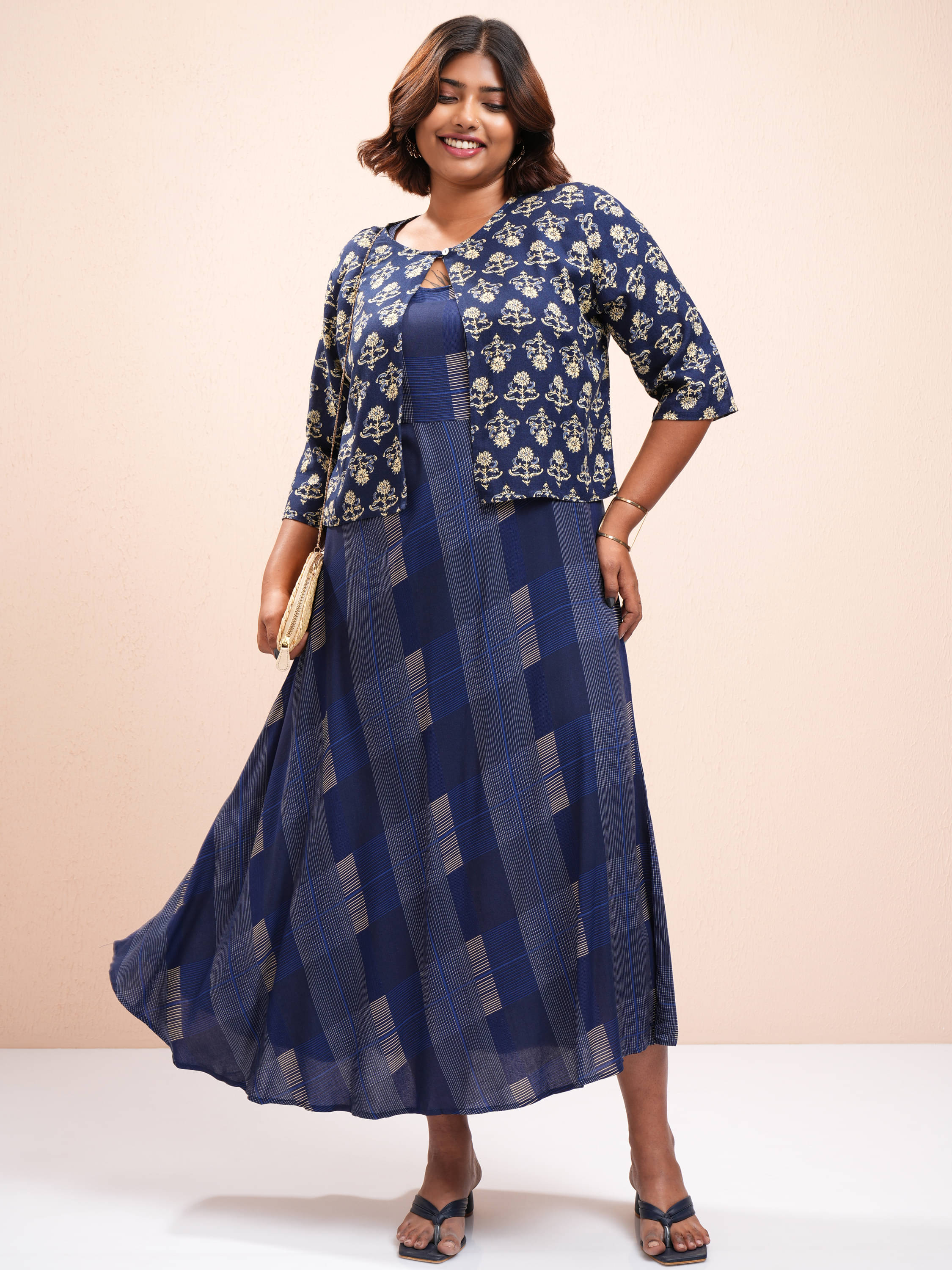     			Vishudh Women Viscose Printed A-line Dress ( Navy Blue )