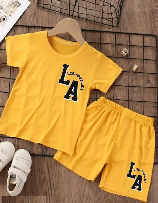 WESEVEN Pack of 1 Unisex Cotton Blend T-Shirt & Shorts Set ( Mustard ) WESEVEN Pack of 1 Unisex Cotton Blend T-Shirt & Shorts Set ( Mustard )