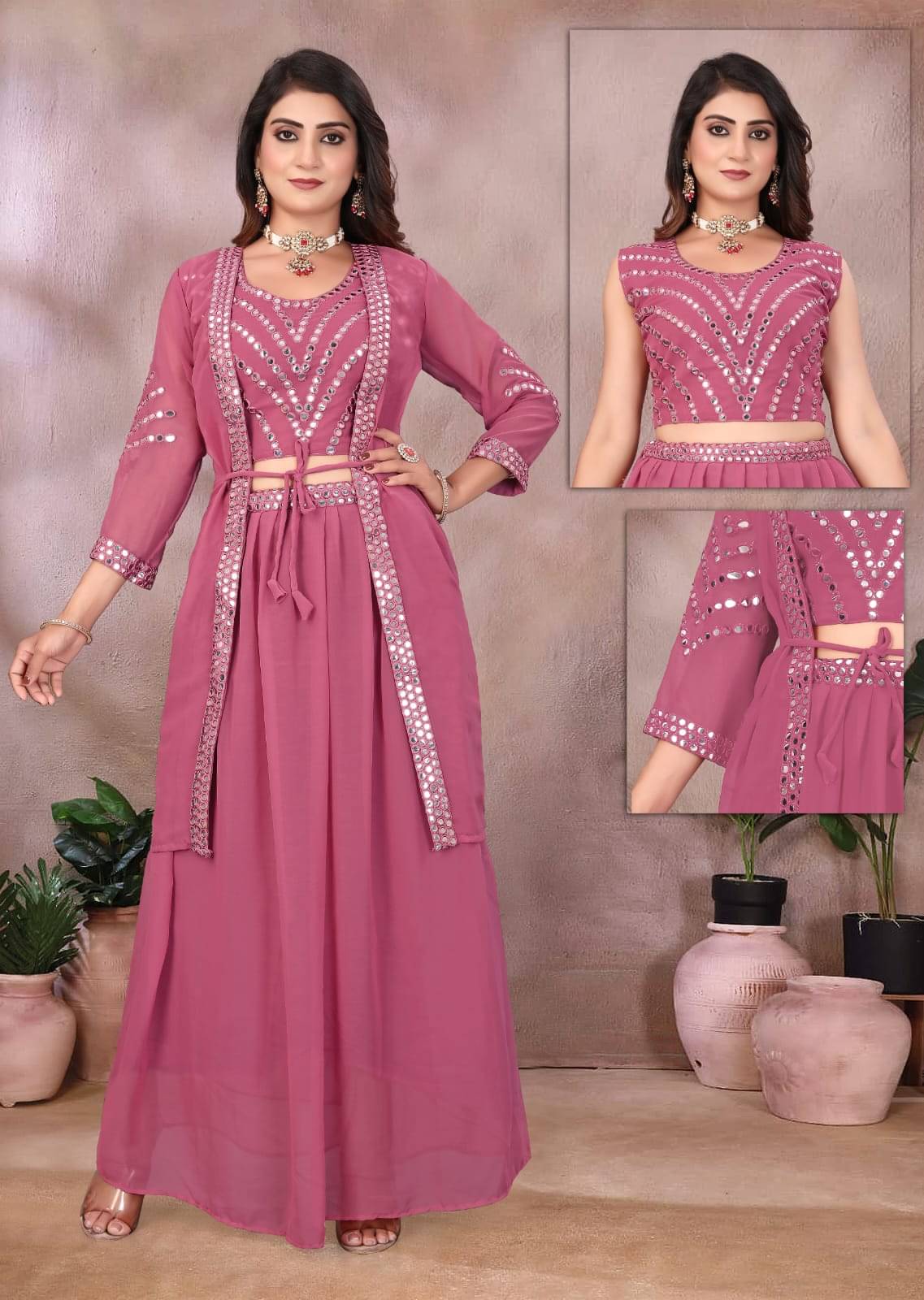     			aaikhodalcreation Women Embroidered Top With Skirt Co-Ord Set ( Pink )