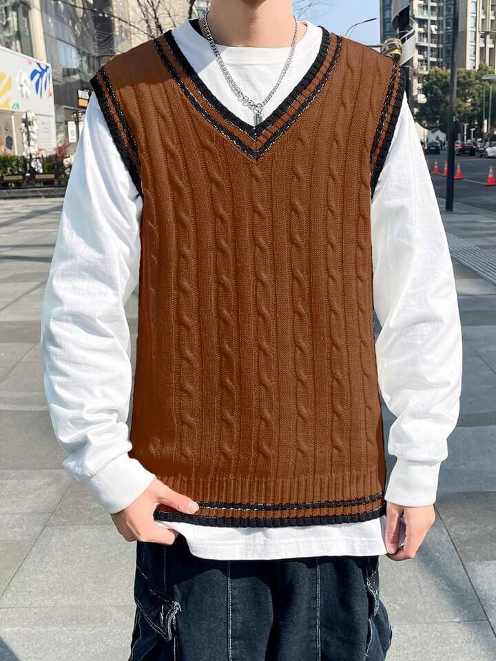     			eddicted Cotton Blend V-Neck Men's Sleeveless Pullover Sweater - Brown ( Pack of 1 )