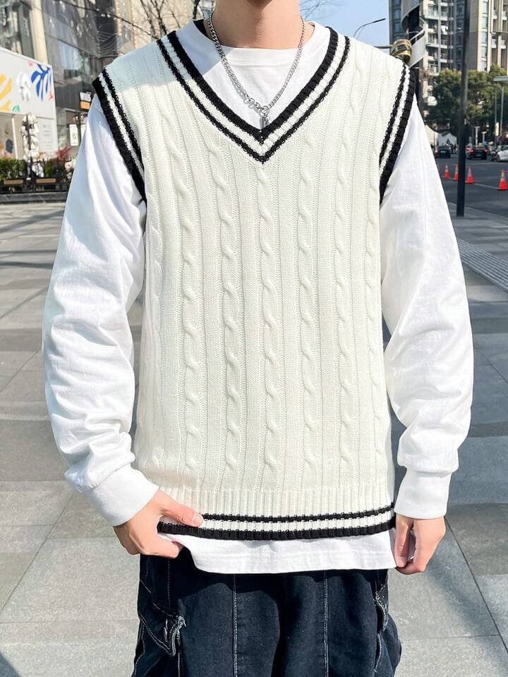     			eddicted Cotton Blend V-Neck Men's Sleeveless Pullover Sweater - White ( Pack of 1 )