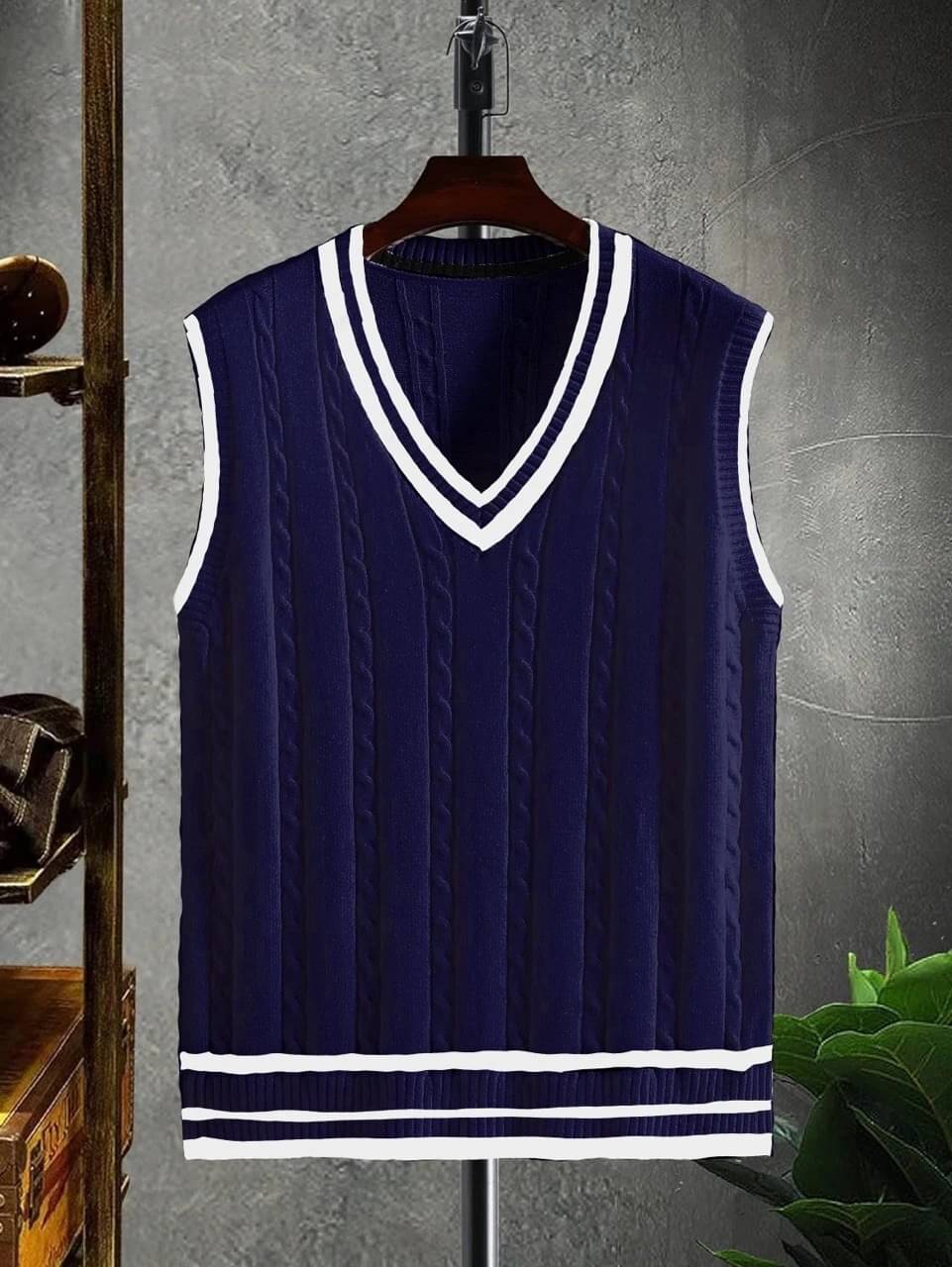     			eddicted Fleece V-Neck Men's Sleeveless Pullover Sweater - Navy Blue ( Pack of 1 )