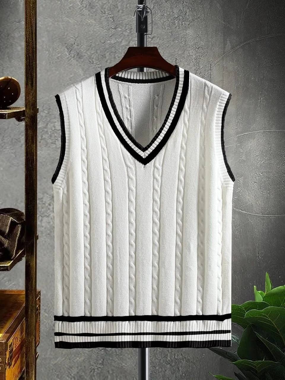     			eddicted Fleece V-Neck Men's Sleeveless Pullover Sweater - White ( Pack of 1 )