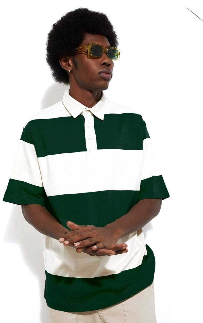     			eddicted Men Cotton Blend Oversized Fit Printed Polo T Shirt ( Beige )