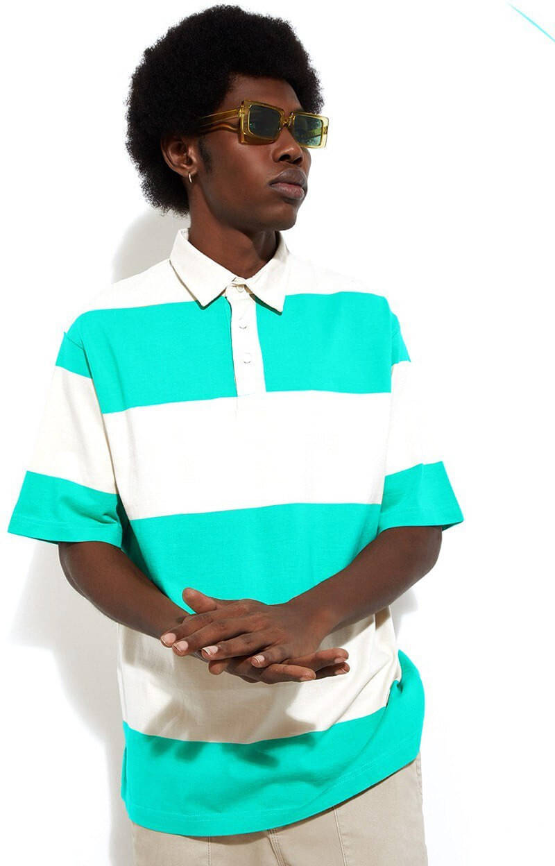 eddicted Men Cotton Blend Oversized Fit Colorblock Polo T Shirt ( Blue ) eddicted Men Cotton Blend Oversized Fit Colorblock Polo T Shirt ( Blue )