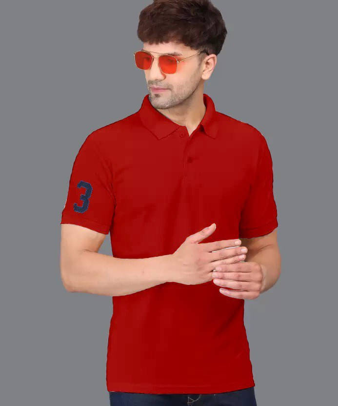     			eddicted Men Cotton Blend Regular Fit Solid Polo T Shirt ( Red )