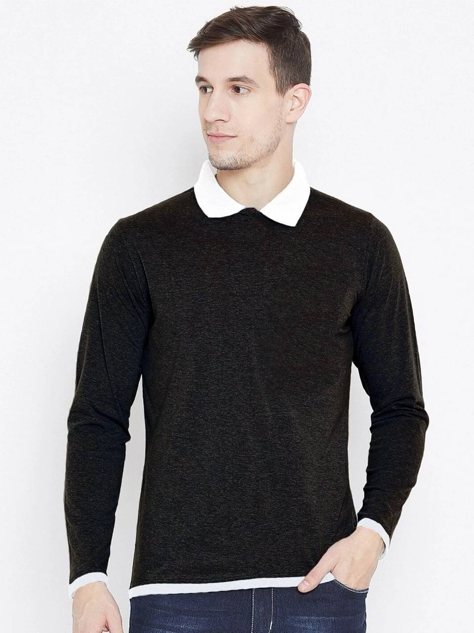     			eddicted Men Cotton Blend Regular Fit Solid Polo T Shirt ( Black )