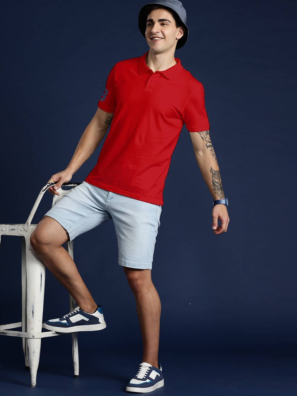     			eddicted Men Cotton Blend Regular Fit Solid Polo T Shirt ( Red )