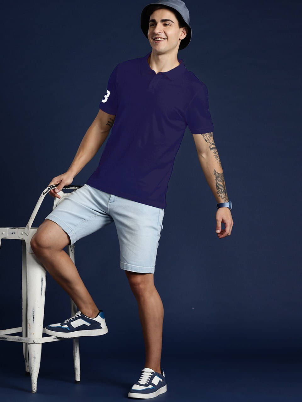 eddicted Men Cotton Blend Regular Fit Solid Polo T Shirt ( Navy Blue ) eddicted Men Cotton Blend Regular Fit Solid Polo T Shirt ( Navy Blue )
