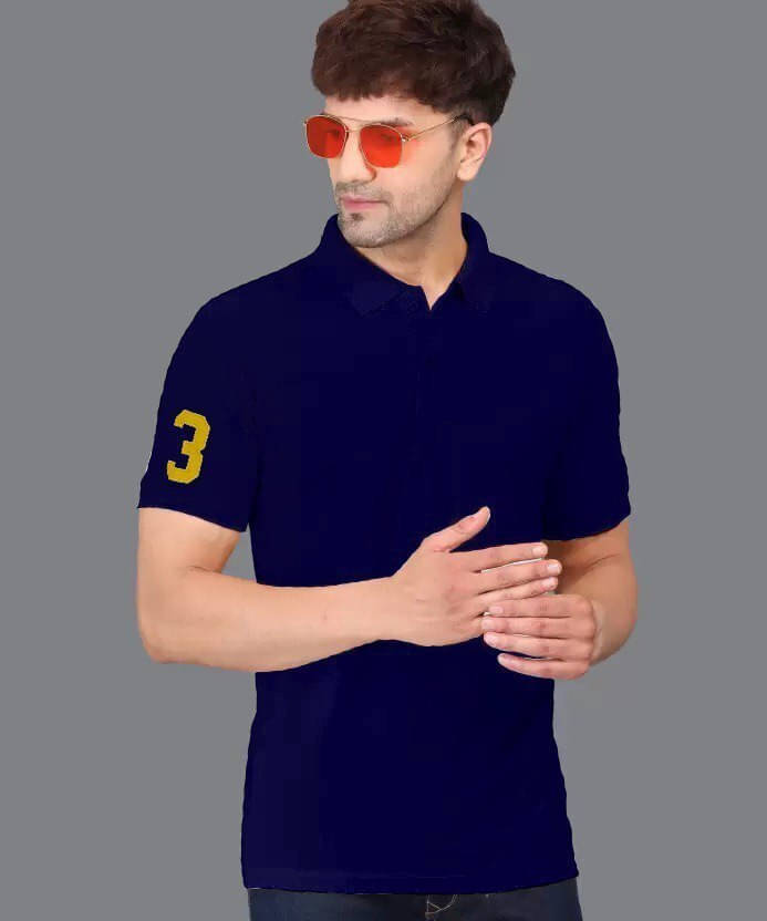     			eddicted Men Cotton Blend Regular Fit Solid Polo T Shirt ( Navy Blue )