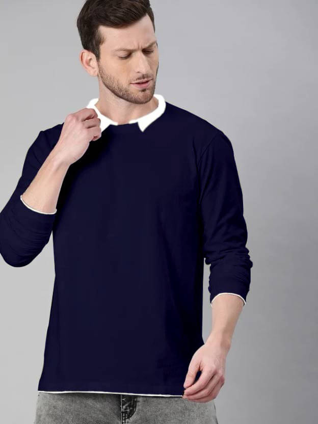 eddicted Men Cotton Blend Regular Fit Solid Polo T Shirt ( Navy Blue ) eddicted Men Cotton Blend Regular Fit Solid Polo T Shirt ( Navy Blue )