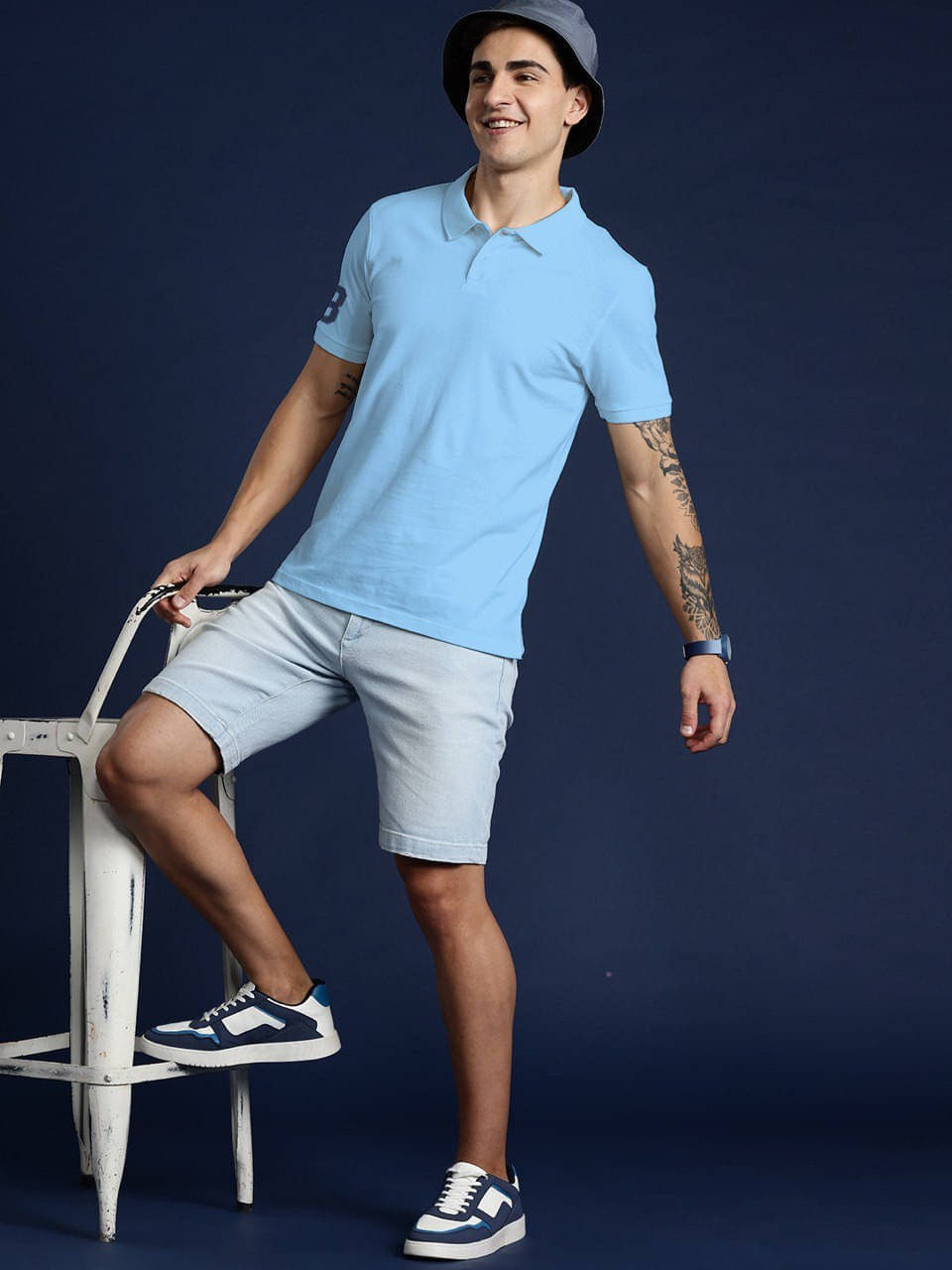     			eddicted Men Cotton Blend Regular Fit Solid Polo T Shirt ( Blue )