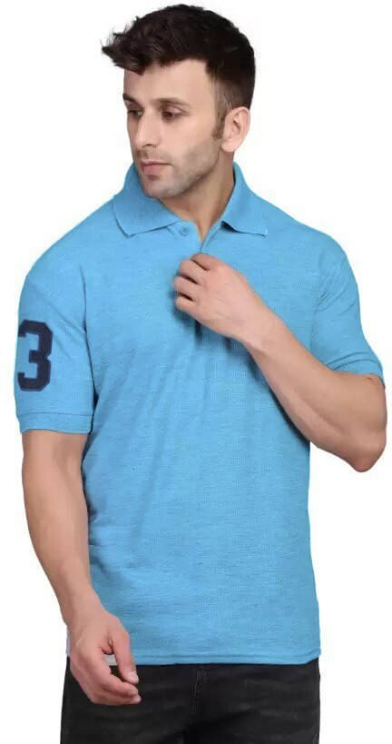     			eddicted Men Cotton Blend Regular Fit Solid Polo T Shirt ( Blue )