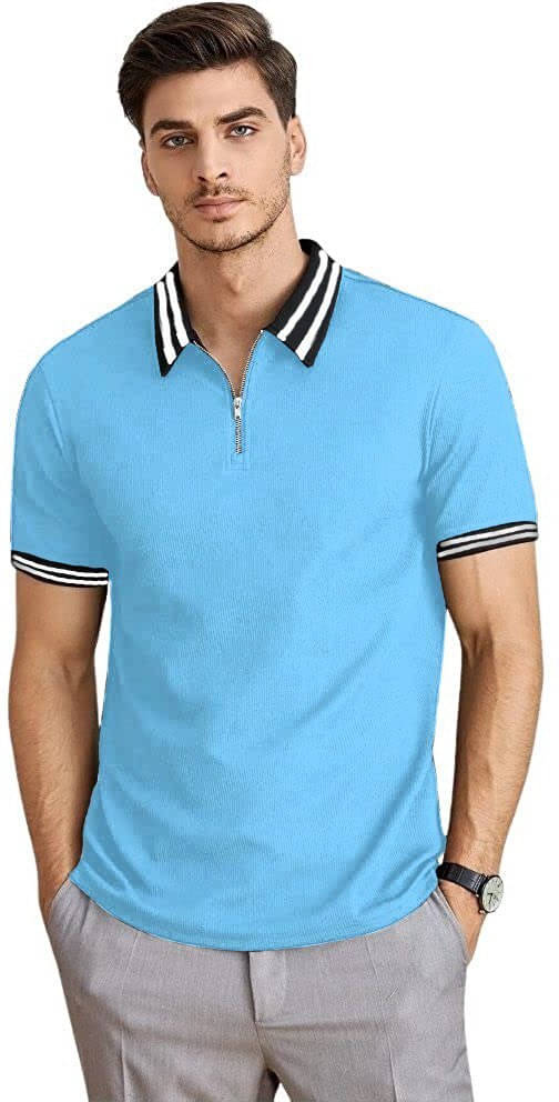 eddicted Men Cotton Blend Regular Fit Solid Polo T Shirt ( Blue )     			eddicted Men Cotton Blend Regular Fit Solid Polo T Shirt ( Blue )