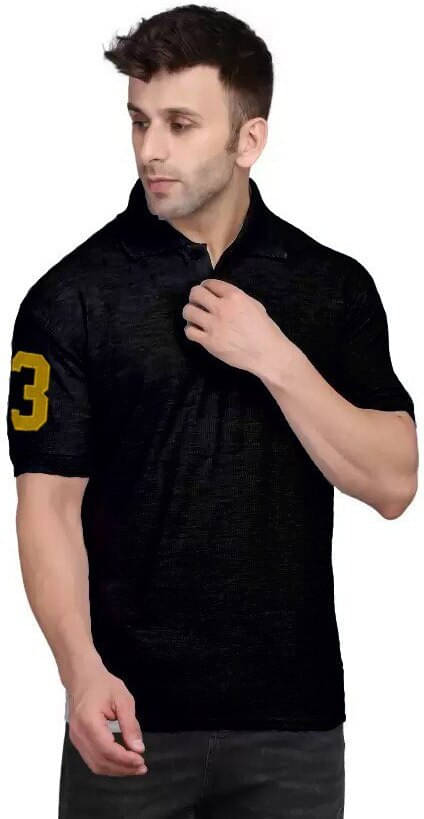     			eddicted Men Cotton Blend Regular Fit Solid Polo T Shirt ( Black )