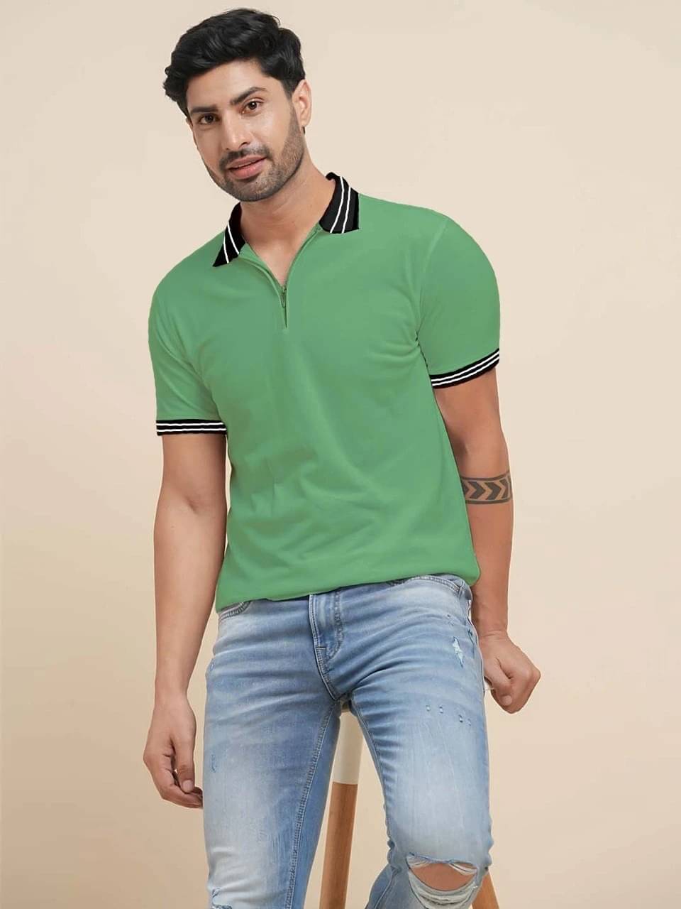 eddicted Men Cotton Blend Regular Fit Solid Polo T Shirt ( Green ) eddicted Men Cotton Blend Regular Fit Solid Polo T Shirt ( Green )