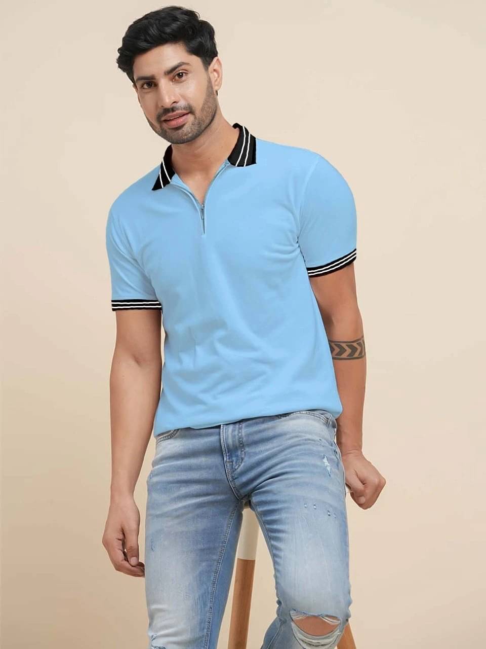 eddicted Men Cotton Blend Regular Fit Solid Polo T Shirt ( Navy Blue ) eddicted Men Cotton Blend Regular Fit Solid Polo T Shirt ( Navy Blue )